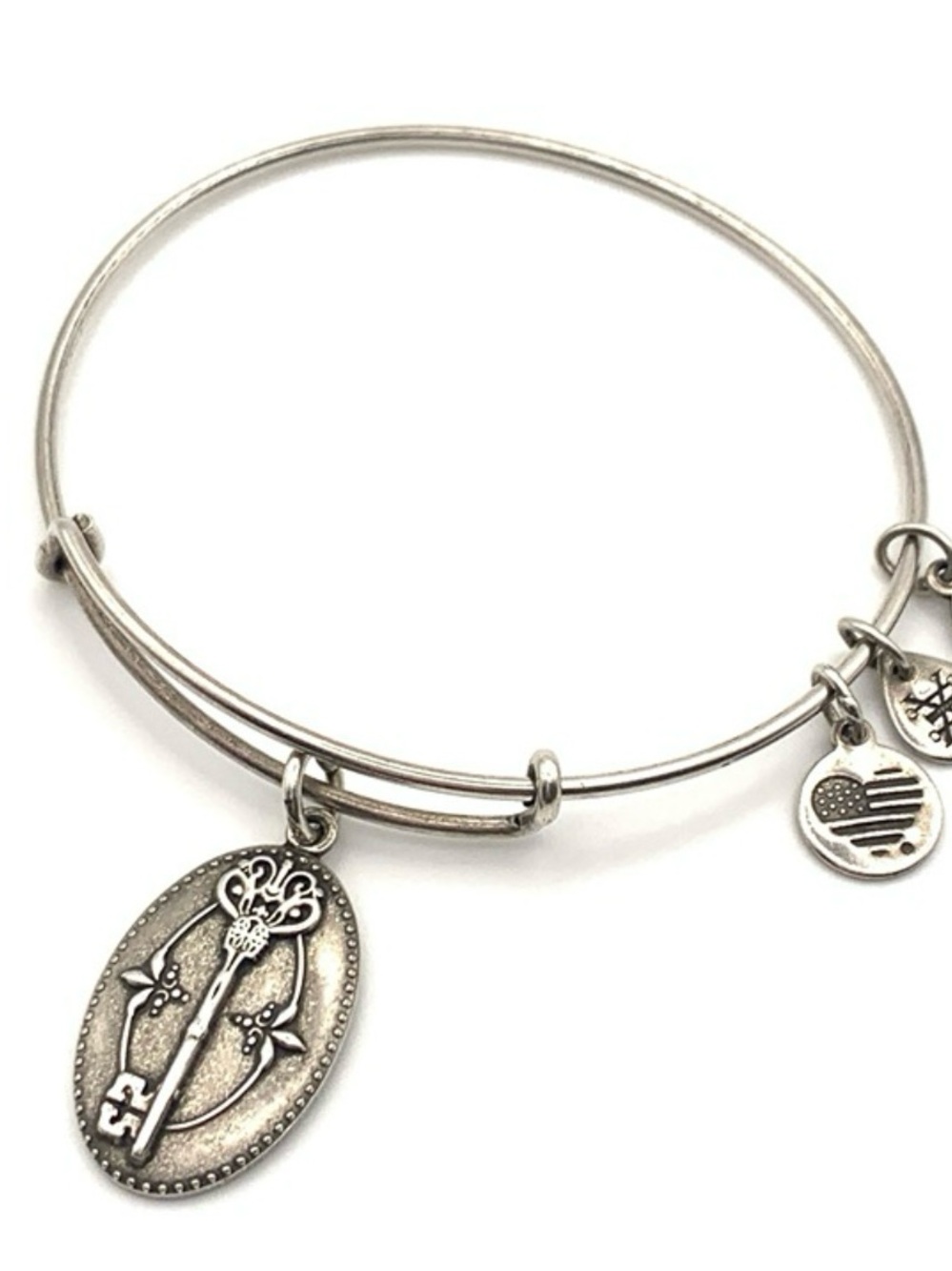 Alex and Ani Key To Life Charm Bracelet Silver Finish Expands 2"- 3.59